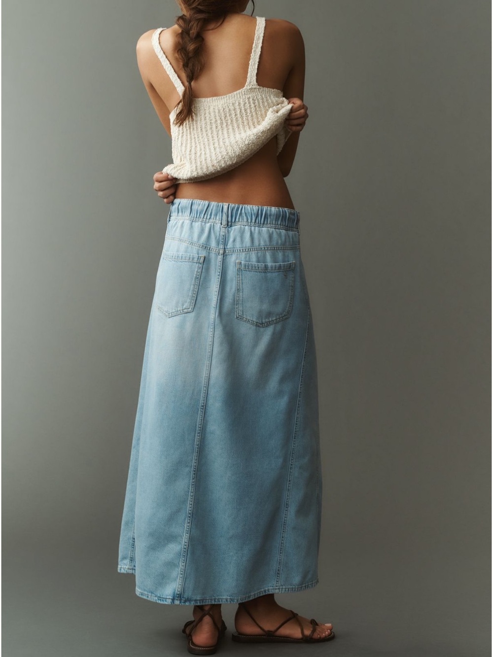 Anthropologie Light Blue Denim Maxi Skirt